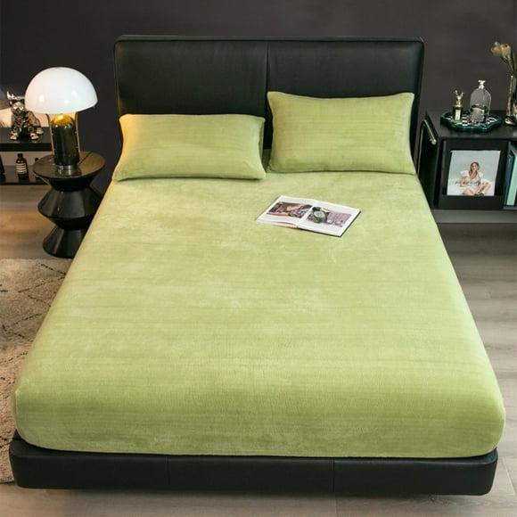 Queen Sheet Set, Elegants Comfort Luxuriously Soft 3-Piece Velvet Flannel Sheet Set - Quality - Cozy Warm-Antis-Statics- Non Pilling Fuzzy Velvet Flannel Fleece, Light Green