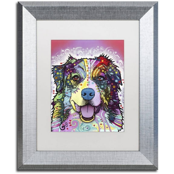 Trademark Fine Art "Australian Shepherd" Canvas Art by Dean Russo, White Matte, Silver Frame