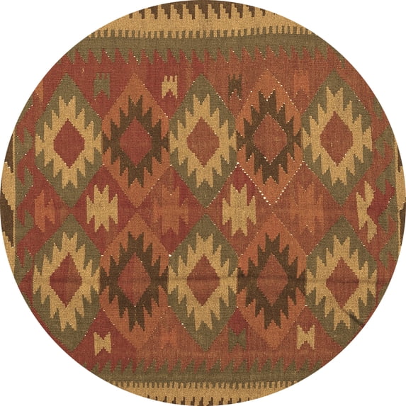Ahgly Company Indoor Round Oriental Brown Traditional Area Rugs, 7' Round