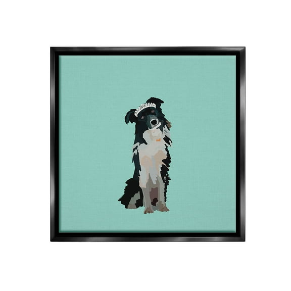 Stupell Industries Collie Dog with Crown Animals & Insects Painting Black Floater Framed Canvas Art Print Wall Art, 18 x 18