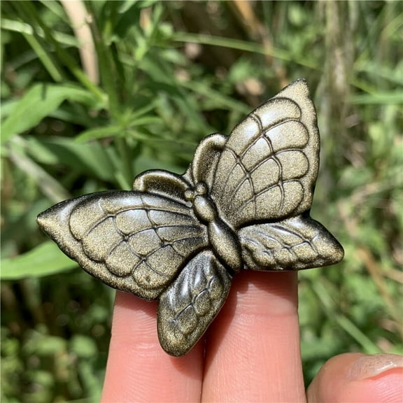 Crystland 2" Natural Golden Obsidian Butterfly Quartz Crystal Carved Skull Reiki healing Gift 2PCS