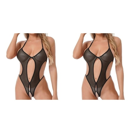 Wijhcboe 2 Pack Women s Garter Lingerie for Women 1 Piece Backless Mesh Bodysuit Neck Lace Up Sheer Teddy Nightie Lace Up Lingerie Fishing Net Sexy Underwear Sleepwear Steel Ring Pajamas Gart Valent