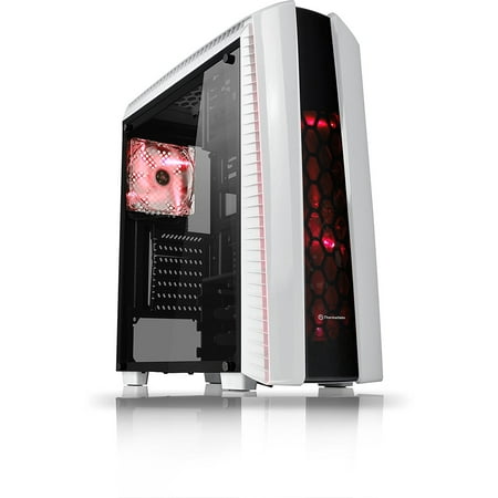 Thermaltake Versa N27 Snow White Mid Tower ATX Gaming Desktop Computer Chassis with 3 Red 120mm LED Chassis Fans -