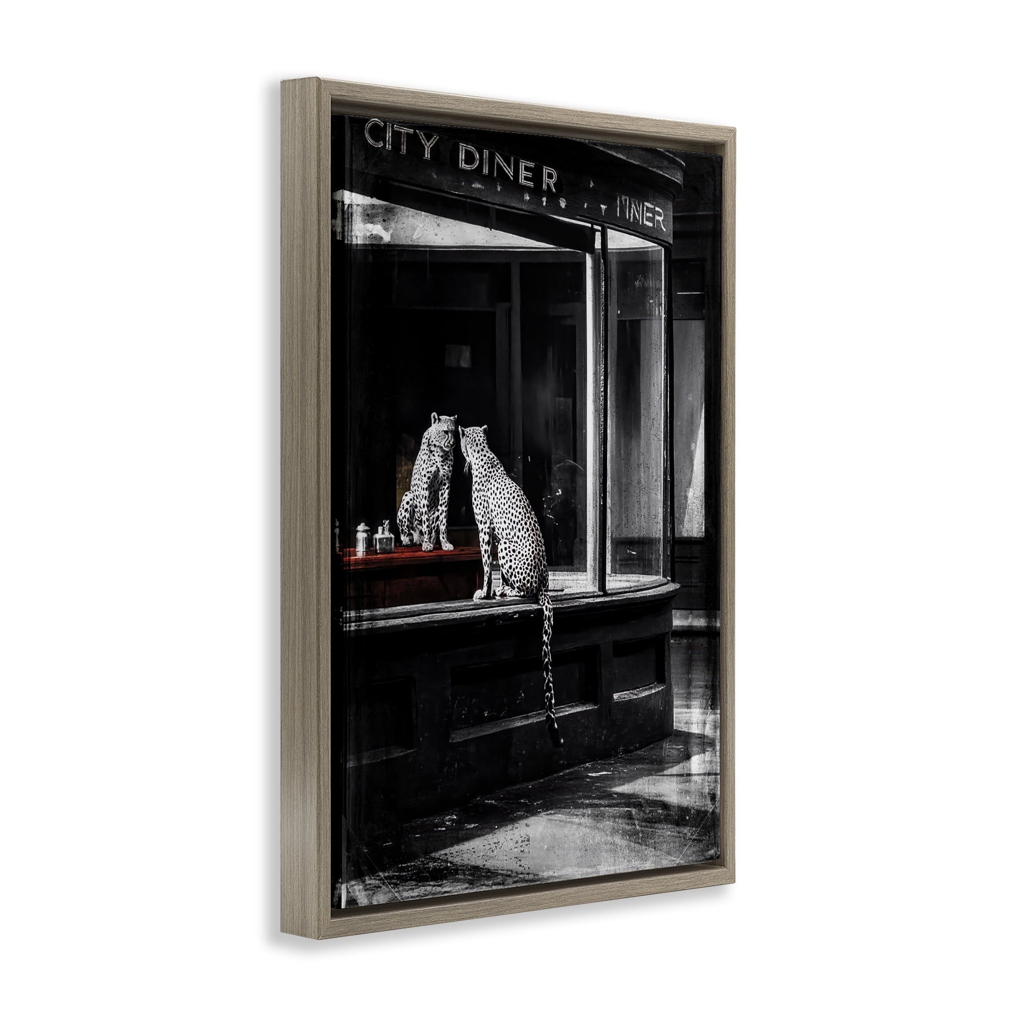 Stupell Industries Diner Noir Leopard Reflection Brown Framed Floater Canvas Wall Art, design by Annabelle Hall