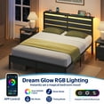 thumbnail image 3 of Greenstell Full Size Bed Frame with Storage Headboard,Wood Platform Bed with LED Lights & USB Charging Station, Metal Bed Frame, Black, 3 of 9