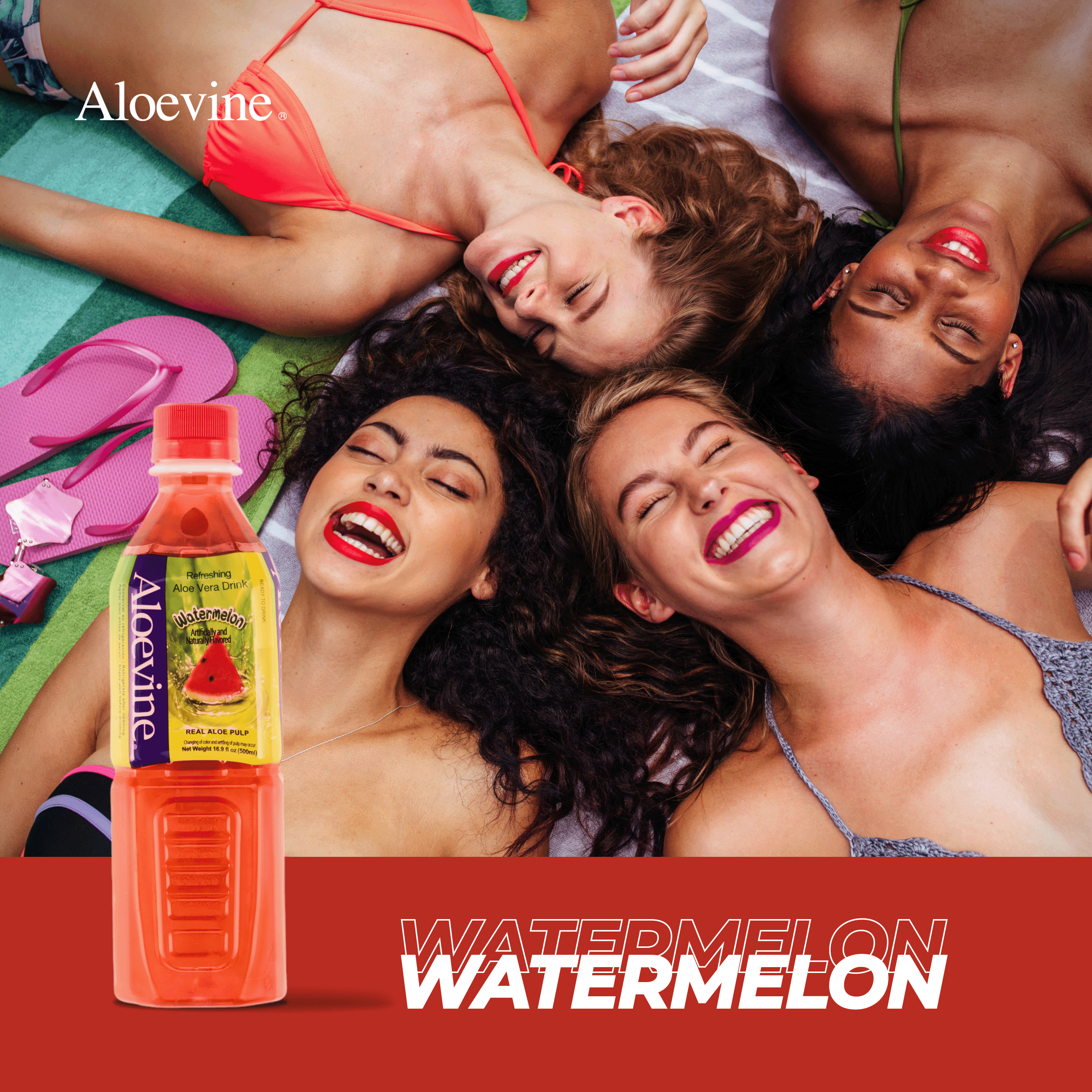 Aloevine Watermelon Aloe Vera Drink with Aloe Pulp, 16.9 fl oz, 10 Count Bottles