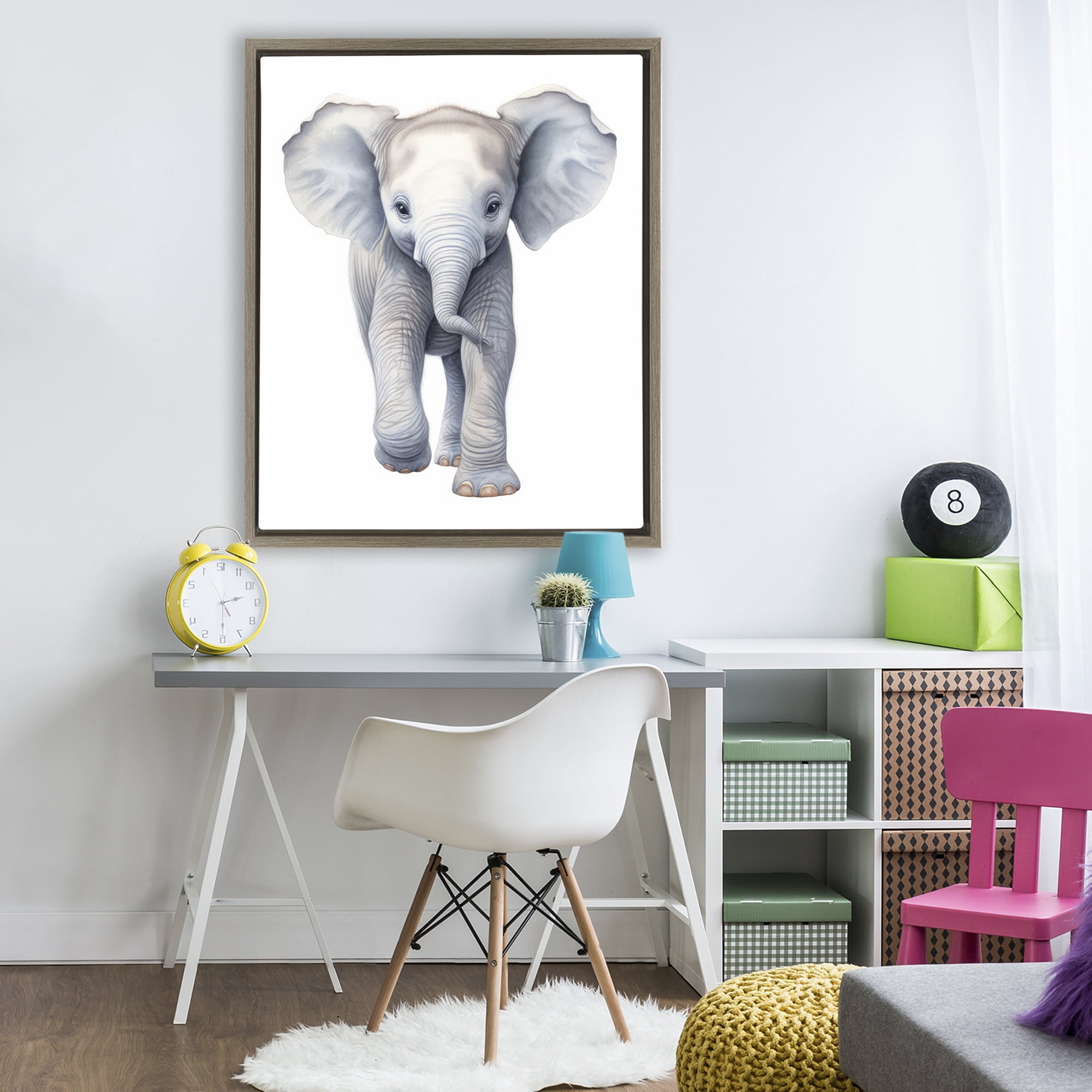 Stupell Industries Big Budding Pachyderm Brown Framed Floater Canvas Wall Art, design by Ray Powers