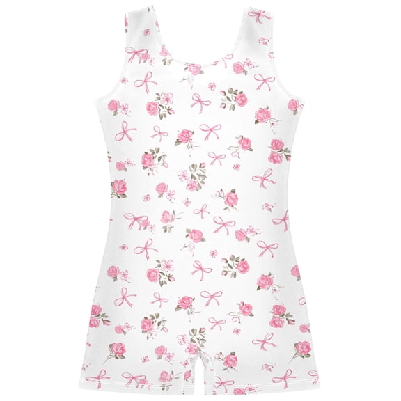 joogoo Rose Bow Flower Pattern Girls Leotards Gymnastics Tumbling Outfit Biketard Unitard 5-6Years