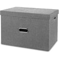 thumbnail image 1 of Linen Fabric Collapsible Storage Bins With Removable Lids And Handles, Washable Storage Box Containers Baskets Cube With Cover(gray, Large), 1 of 4
