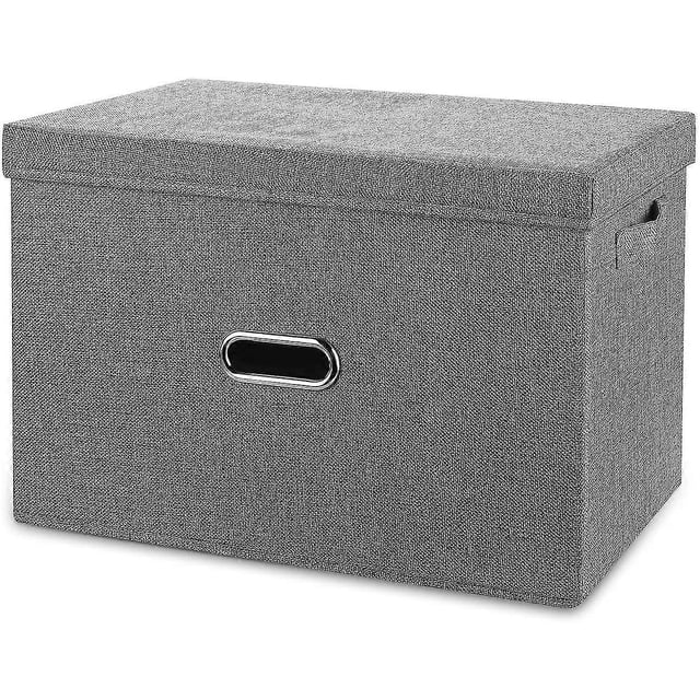 Linen Fabric Collapsible Storage Bins With Removable Lids And Handles, Washable Storage Box Containers Baskets Cube With Cover(gray, Large)