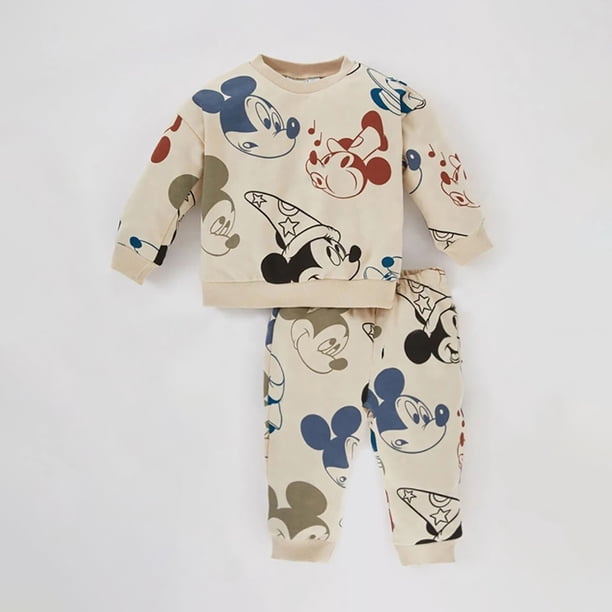 Chándal de 2 piezas para niños, conjunto de ropa de Mickey Mouse, Sudadera con capucha y pantalones, a la moda