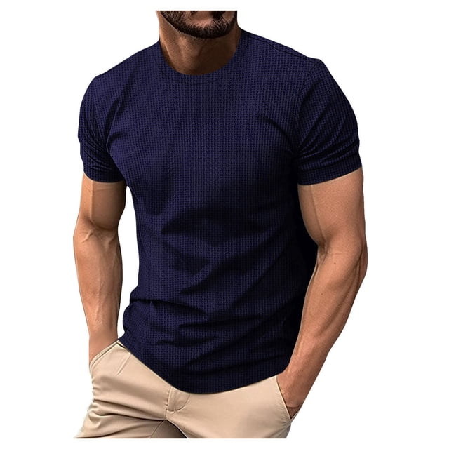T-Shirts High End Mesh Ice Silk Breathable Short Sleeve Round Neck Summer Solid Color Mens Summer Shirts Navy S