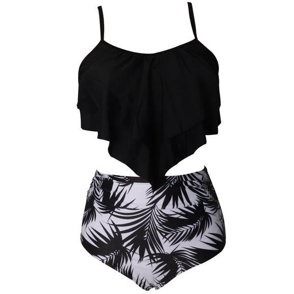 Cathalem Girls Two Piece Bikini Girls Swimsuit 2-Piece Tankini Set Beach Sport Bathing Suit Swimwear for Women(Black,L)