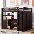 thumbnail image 2 of Bed Frame Full size Loft Bed with Drawers,Desk,and Wardrobe-Espresso, 2 of 8