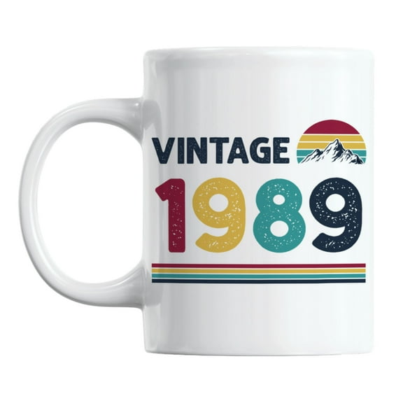 Vintage 1989 feat Retro Sunset with Mountain, Birth Year Coffee & Tea Mug (11oz)