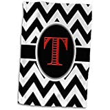 3D Rose Black and White Chevron Monogram Red Initial T Hand Towel 15 x 22