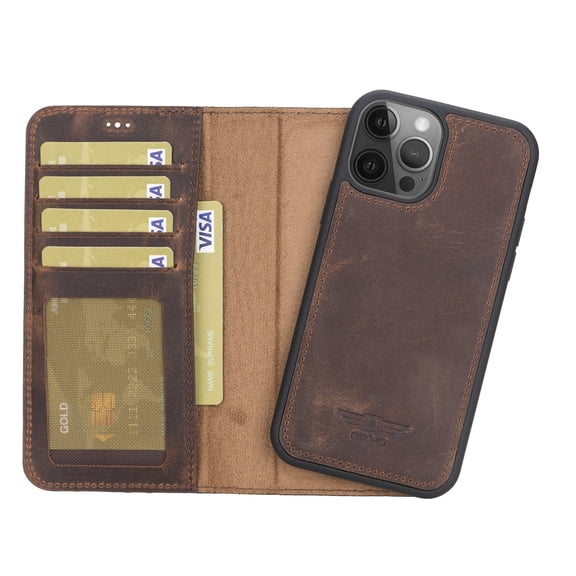 iPhone 12 / 12 Pro 6.1" Full Grain Leather Detachable Magnetic Handcrafted Wallet Case