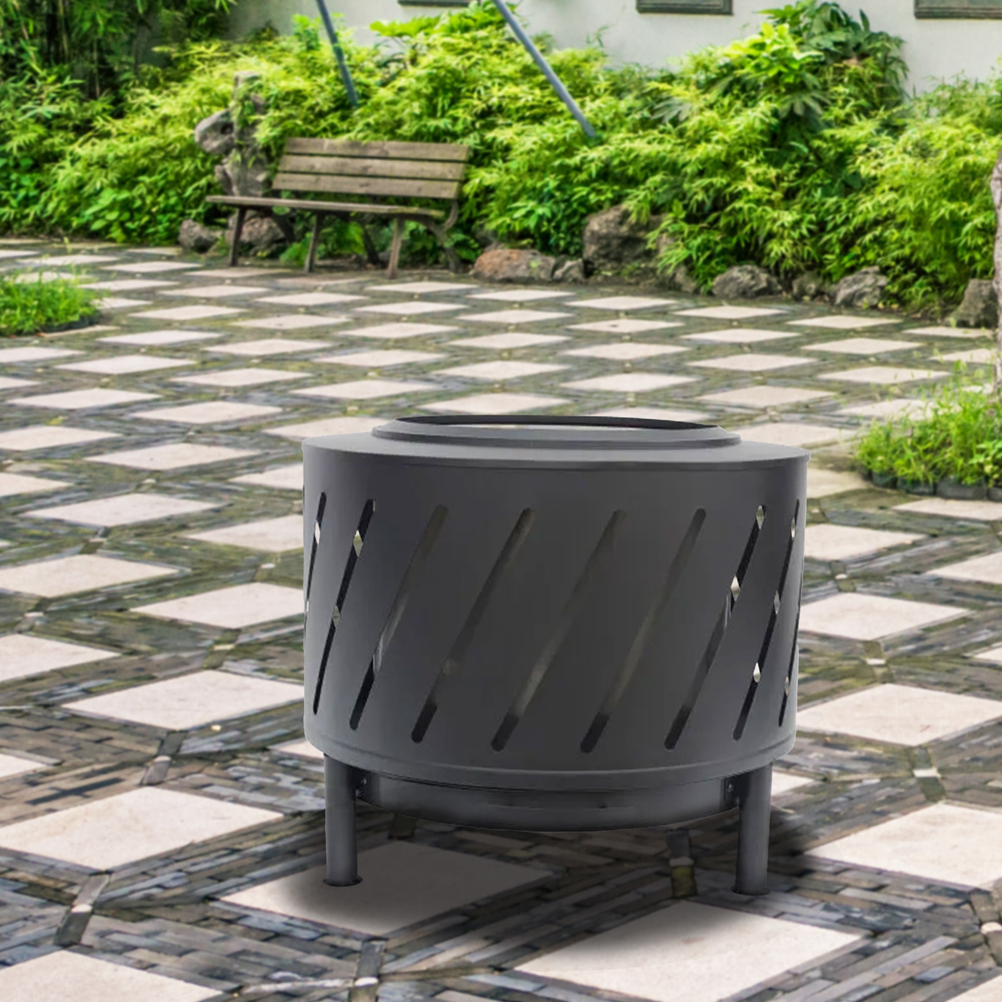 Four Seasons Courtyard 24” Diameter Round Steel Smokeless Fire Pit, Black