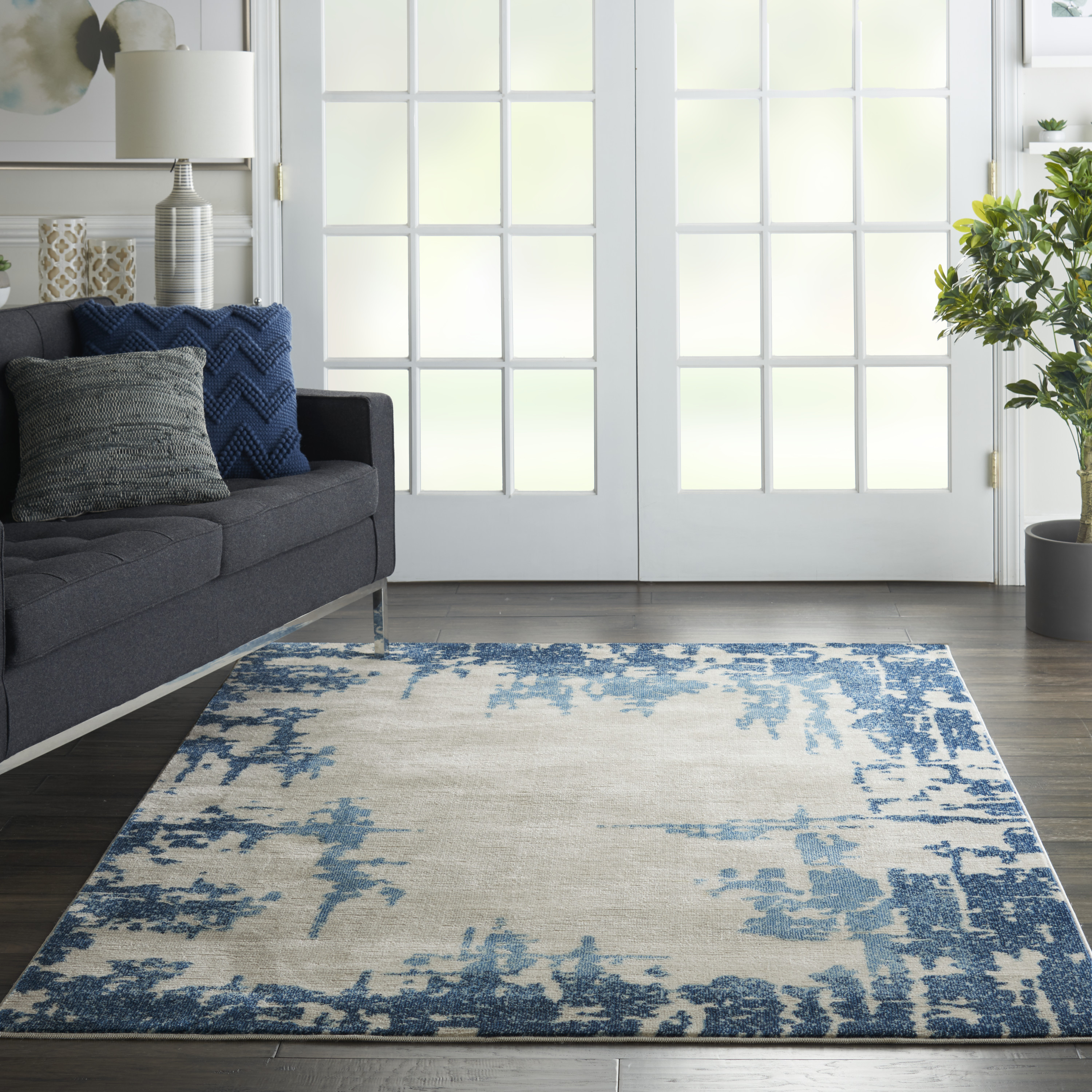 Nourison Imprints Abstract Abstract Ivory/Blue Area Rug