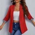 thumbnail image 6 of 2024 Clearance! JINMGG Winter Coats for Women, 2024 Fashion Winter Clearance Women Business Attire Solid Color Stitching Stripe Long Sleeve Pocket Cardigan Coat Top Red S, 6 of 9