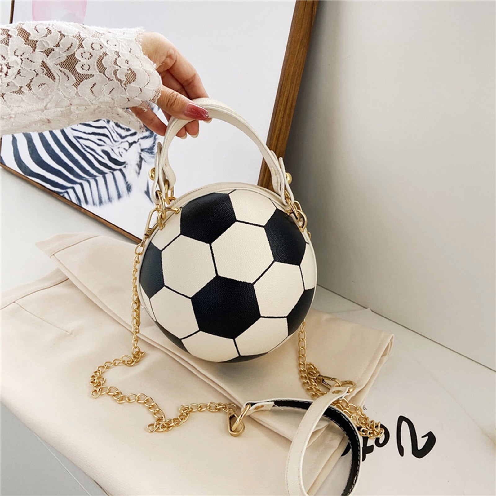 Football Shaped Cross Body Bag Round Soccer Ball Handbags PU