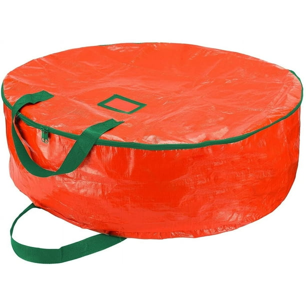 Bolsa de almacenamiento para coronas navideñas de 23,6 pulgadas, resistente al agua, con doble cierre de cremallera, para coronas navideñas artificiales, con asas de transporte y ranura para tarjetas