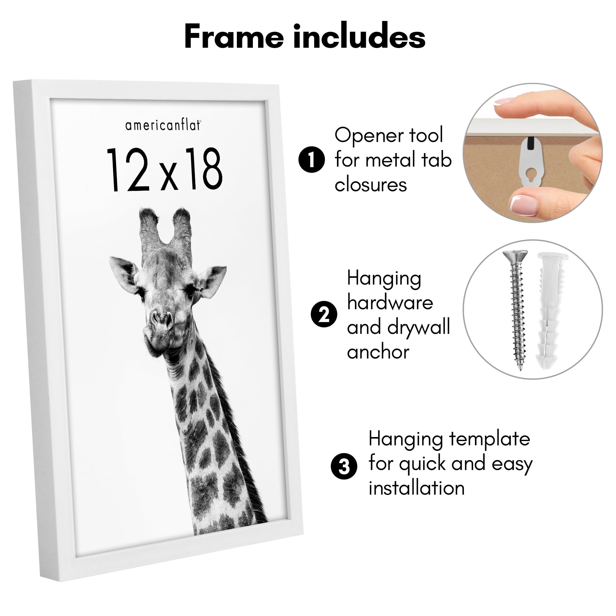 Americanflat 12" x 18" Gallery-Style Picture Frame with Mat to Secure Artwork, Prints, and Photos - White