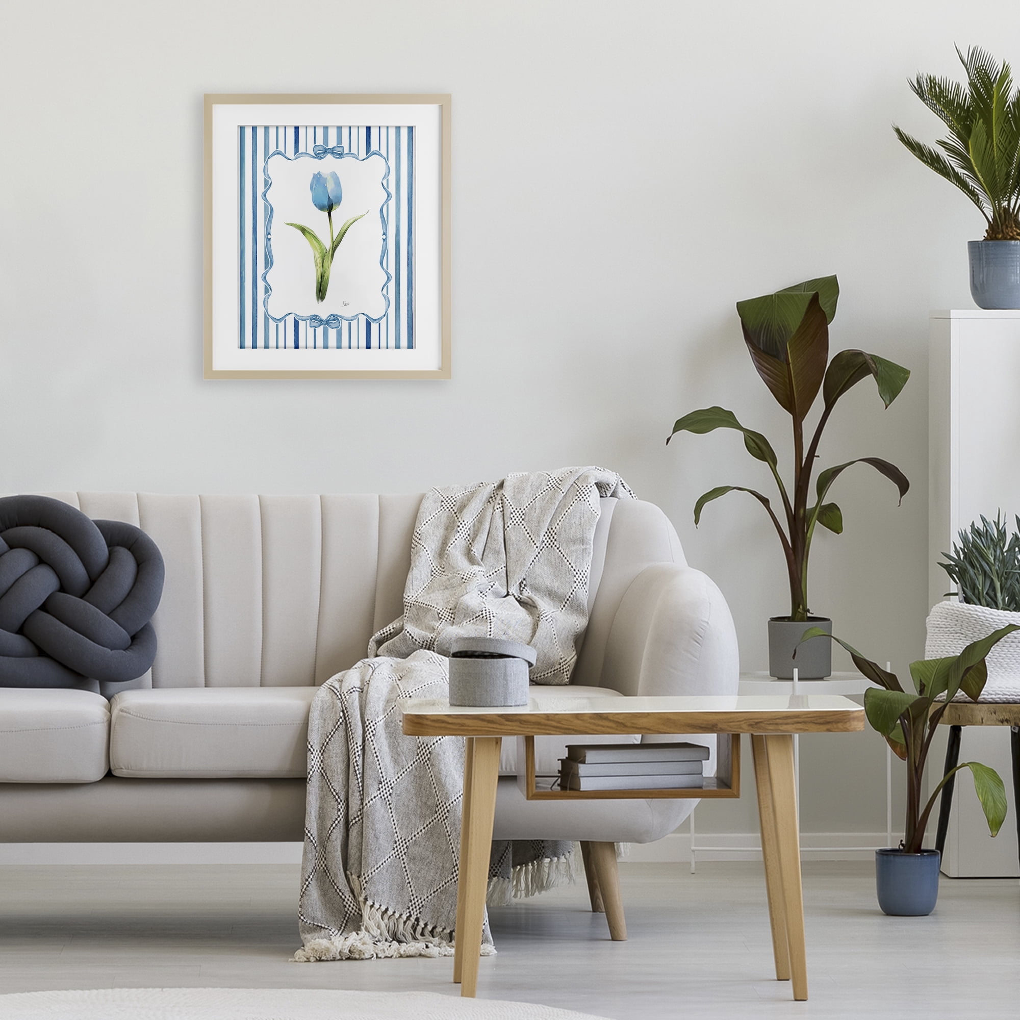 Stupell Industries Single Blue Tulip Stripes Birch Framed Print Under Glass, design by Nan