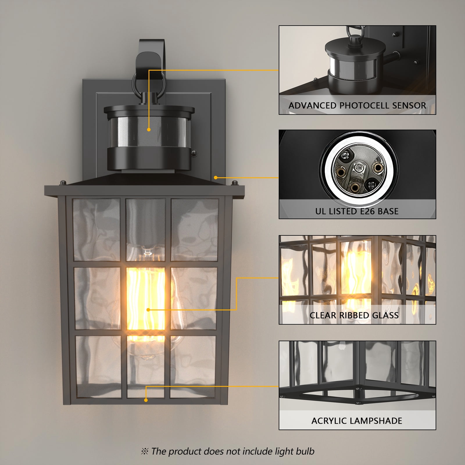 GEYANG Outdoor Wall Lantern with Motion Sensor, Dusk to Dawn Exterior Light Fixtures Wall Mount, LED Outdoor Porch Light, Anti-Rust 100% Aluminum Modern Black Outdoor Wall Sconce for Garage, Entryway