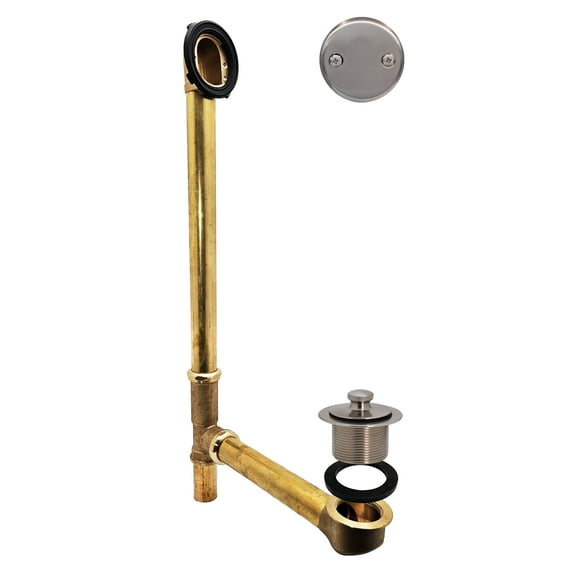 Westbrass 22-1/2" 17 ga. Bathtub Assembly with Pull & Close Drain and 2-Hole Overlfow, Satin Nickel