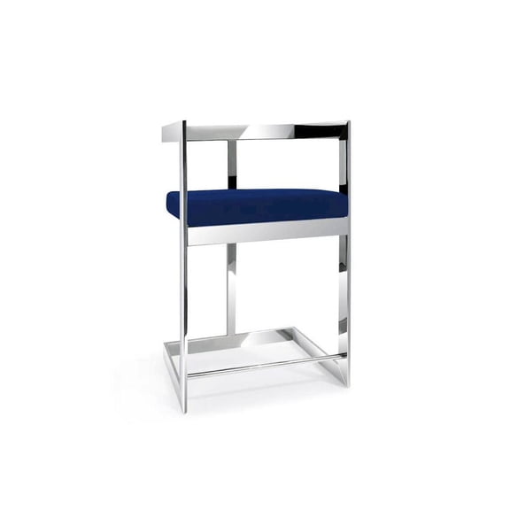Creative Images Counter Chair, 26", Blue Velvet, Stainless Steel Base