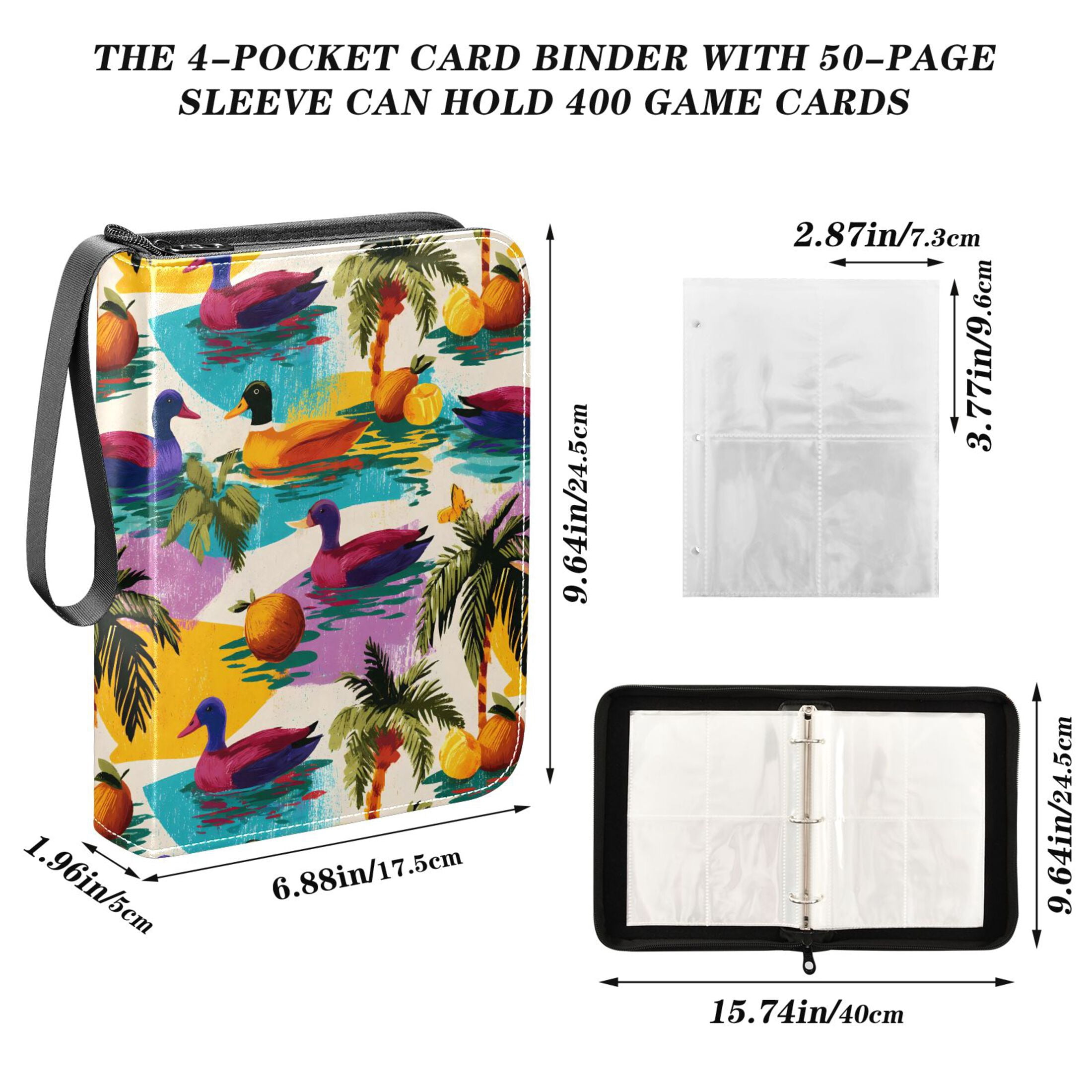ALAZA Duck Palm Trees Trading Card Binder 4 Pocket Cards Collection Album 400 Folder Holder
