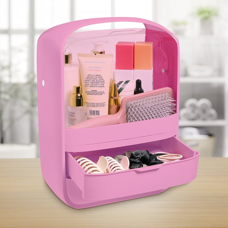 Egg-Shaped Makeup Organizer With Lid - Large Skincare & Cosmetic Storage Box With Handle, 3 Compartments For Vanity, Bathroom, Or Travel (Pink) 4 thumbnail image