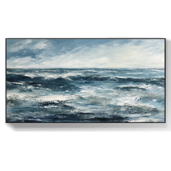 Original Ocean Wave Wall Art Abstract White Textured Oil Painting on Canvas Seascape Wall Art Large Living Space Home Decor,Unstretched,Frameless,(41*61cm)16*32Inches