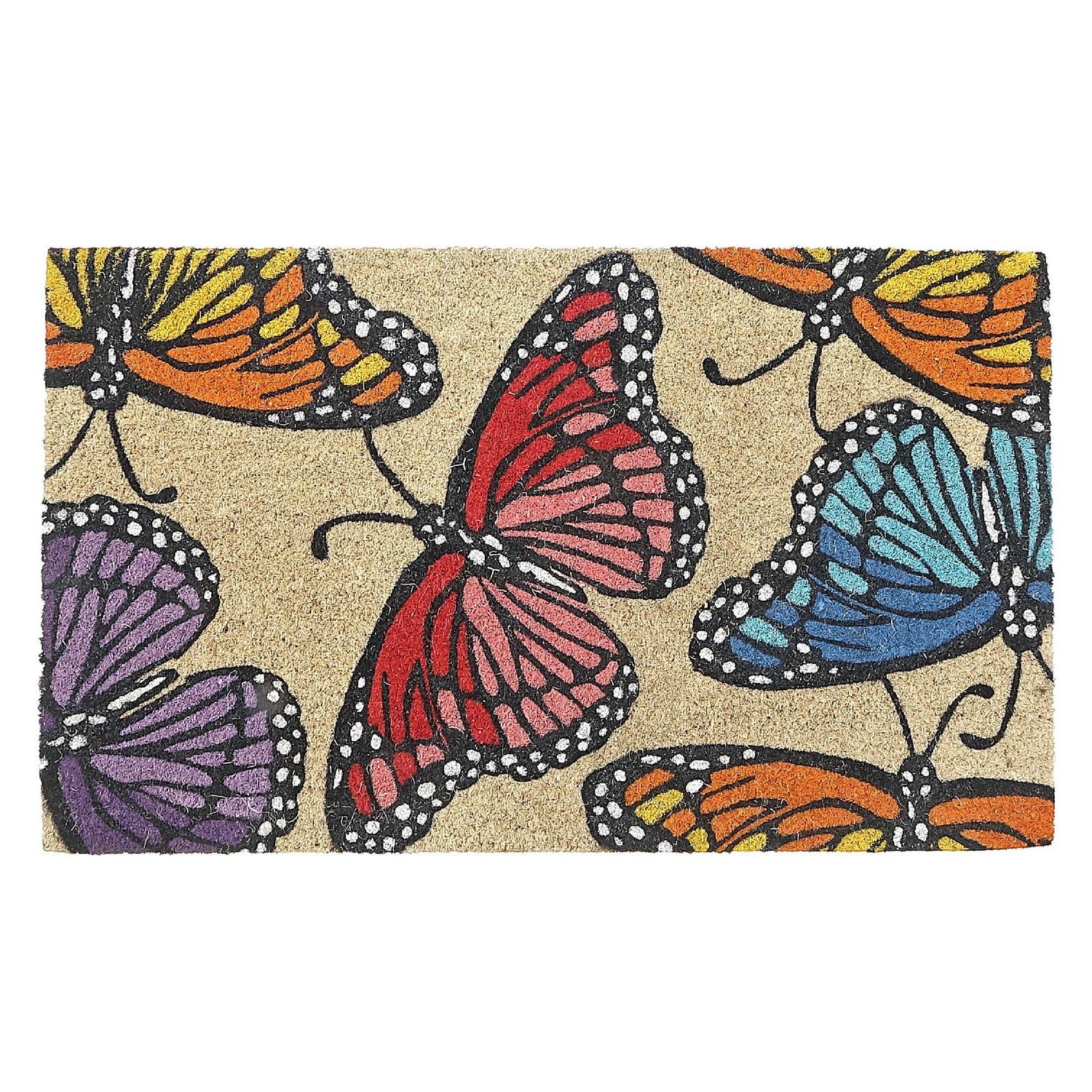 IH Casa Decor Natural Fibers Door Mat Rainbow Butterflies
