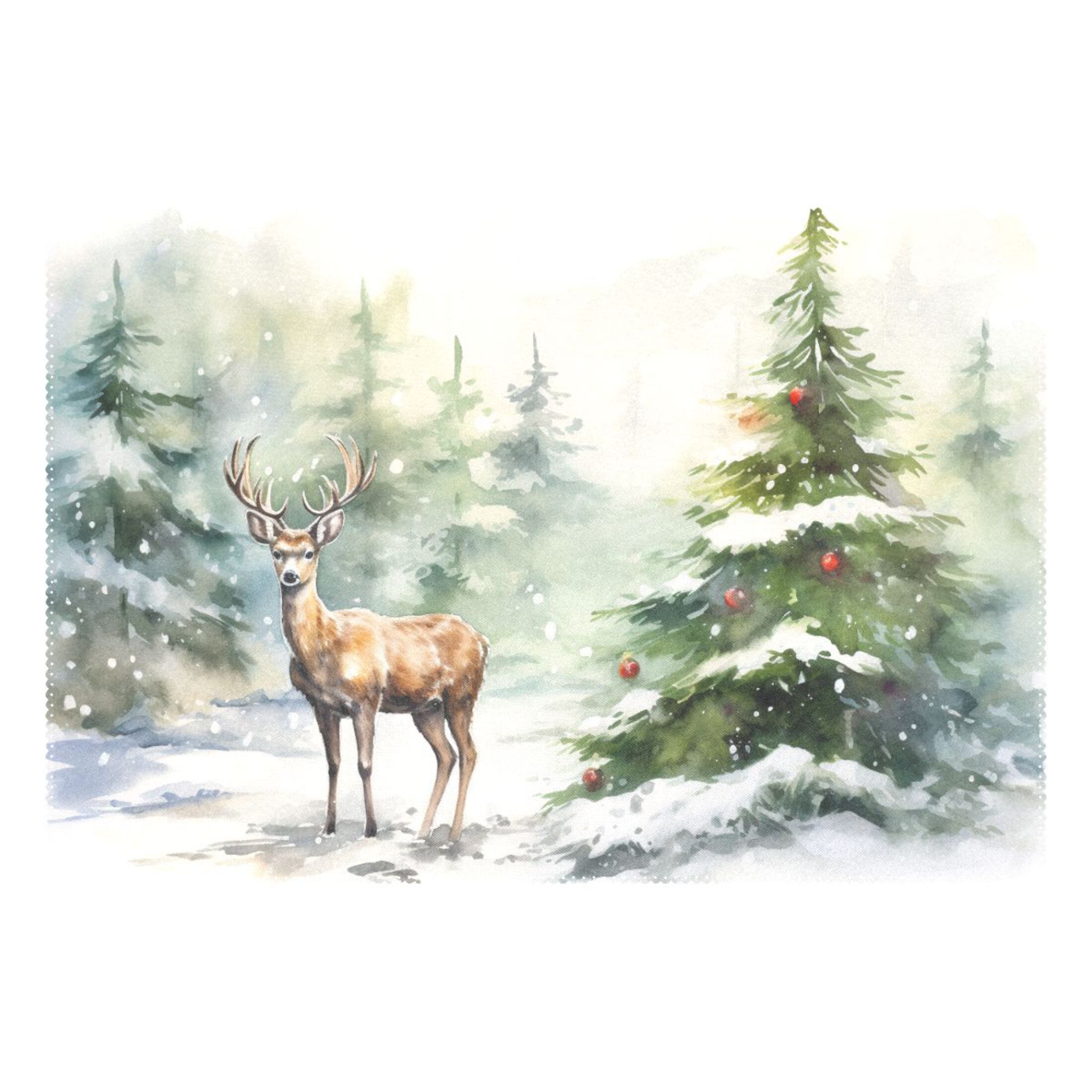 Christmas Trees Deer Snow 12×18 inch Placemats Heat Resistant Washable Foldable Rectangular Placemats Set Decoration Indoor Outdoor for Kitchen Dining Table 6PCs