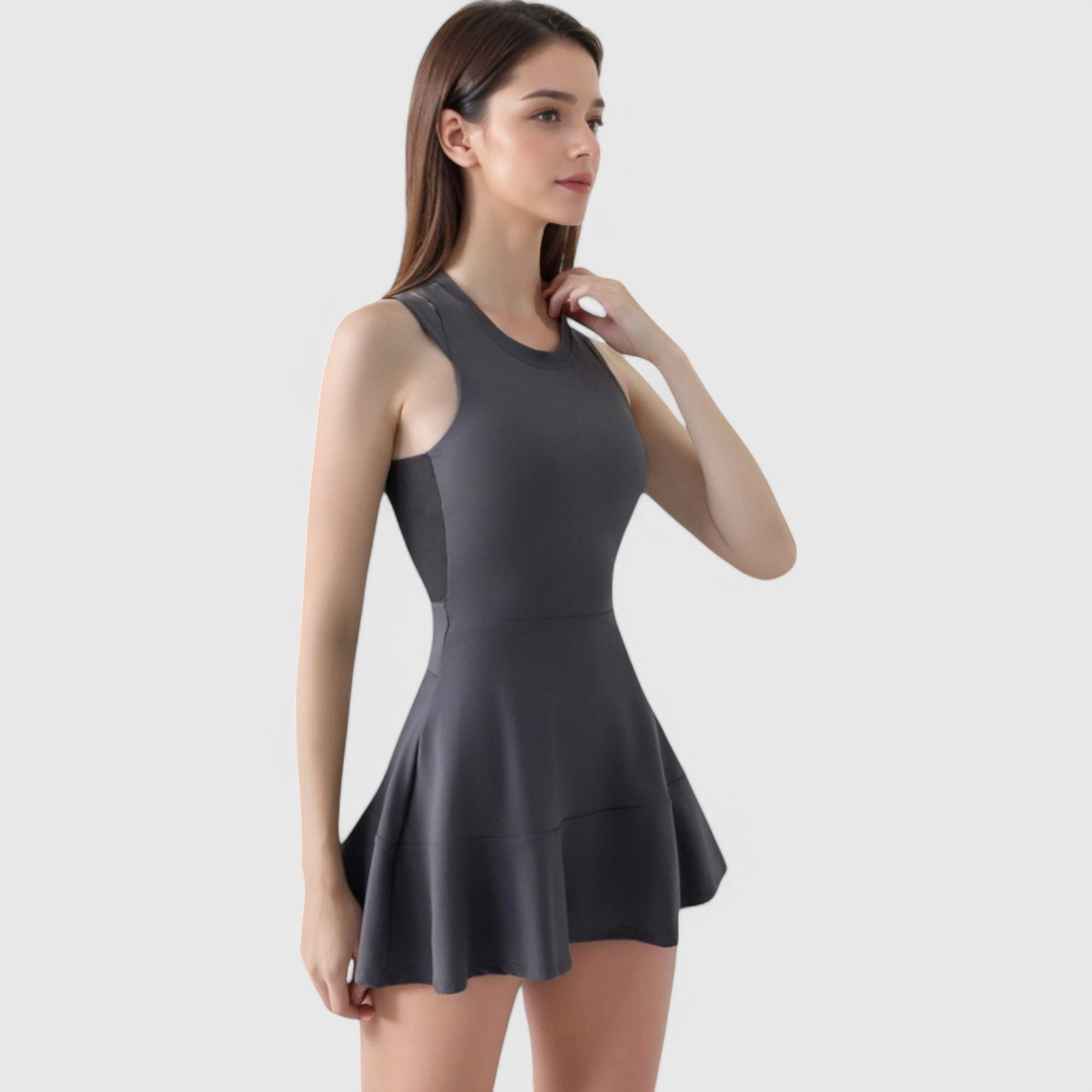 Women's Racerback Flowy Athletic Dress with Built-In Shorts - Medium, Gray