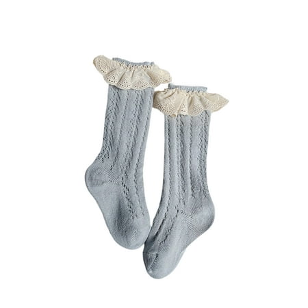 

Nokpsedcb Toddler Kids Girl Stockings with Lace Flower Decoration Knee High Tight Mesh Ruffle Clothing Accessory Grey Blue 1-2 Years