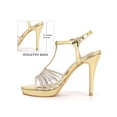 thumbnail image 2 of BLISSFUL STEP Rhinestone T Strap Heel Platform Stiletto High Heels Sandals for Women Gold (Size 9), 2 of 7