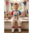 thumbnail image 4 of BemeyourBBs Newborn Baby Boy Girl 4th of July Outfit Baby Boys Girls Fourth of July Outfit Patriot Independence Day Clothes Summer Romper Star USA Flag in Tractor Embroidery Short Sleeve Jumpsuit, 4 of 9