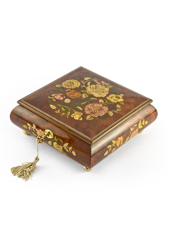 Gorgeous 18 Note Spring Roses Inlay Musical Jewelry Box with Lock and Key - Music Box Dancer
