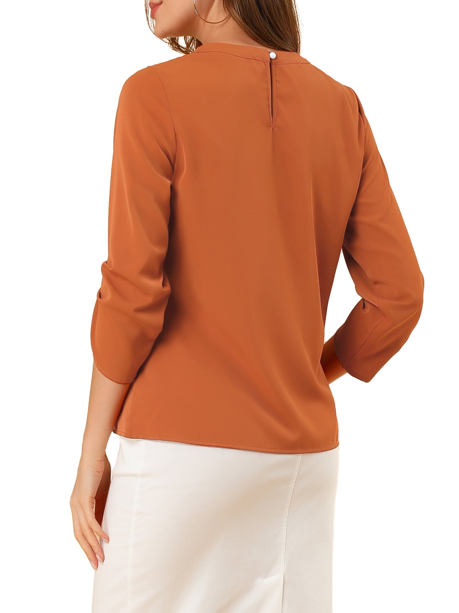 DARING DIVA Round Neck Keyhole Pleated Shirred Work Top L Brown