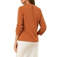 thumbnail image 4 of MODA NOVA Junior's Round Neck Keyhole Pleated Shirred 3/4 Sleeve Blouse Brown L, 4 of 7