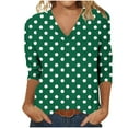 thumbnail image 6 of VgaVtl Womens T Shirts Plus Size 3/4 Sleeve V-Neck Plus Size Tops for Women Leisure Classic Fit Daytime Polka Dots Shirts,Green M, 6 of 8