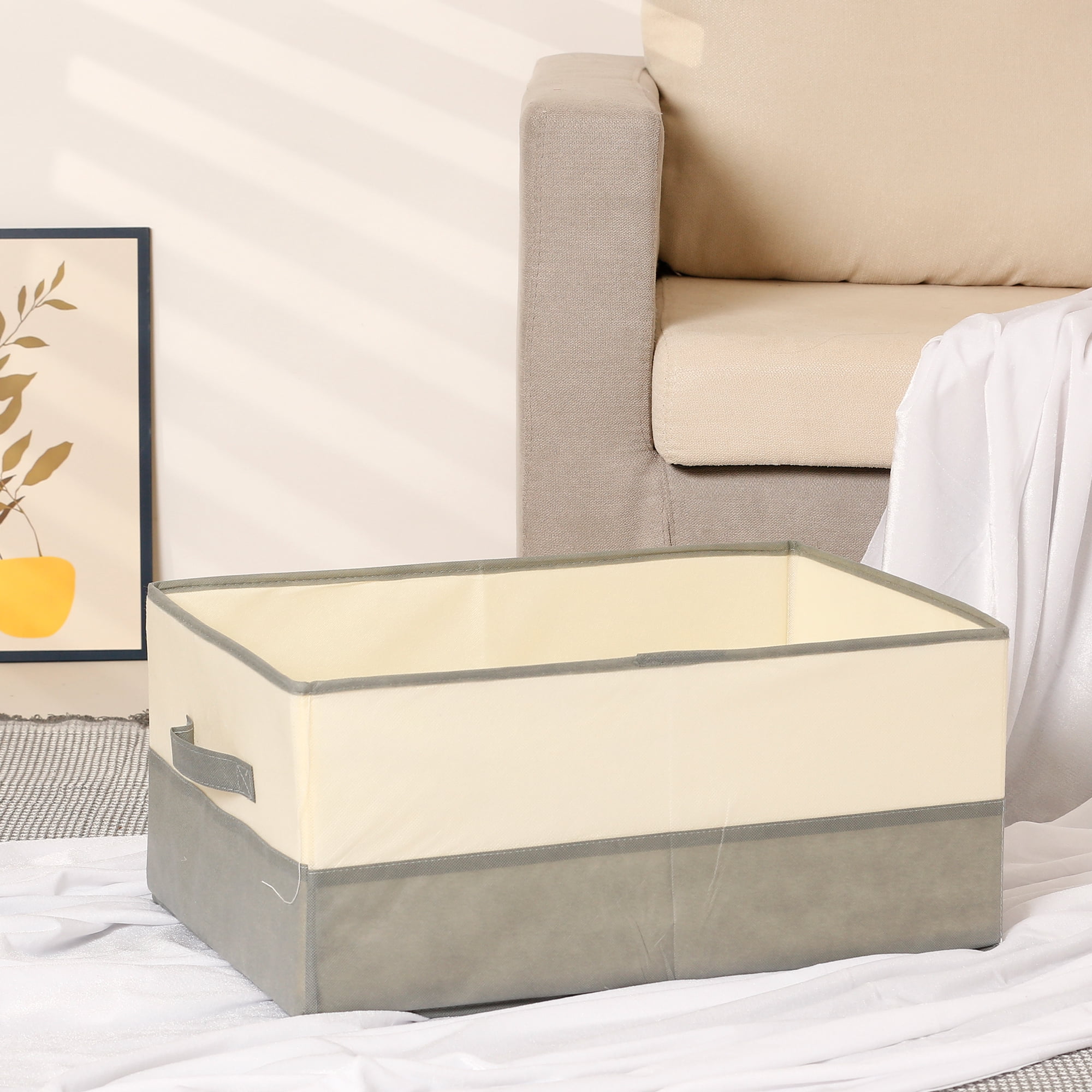 Unique Bargains Fabric Storage Cube Storage Bin Storage Basket Grey 19.7*13.8*9in