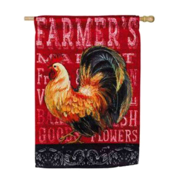 Evergreen Blackboard Rooster Fabric Decorative Garden Flag 18 by 12 Inch