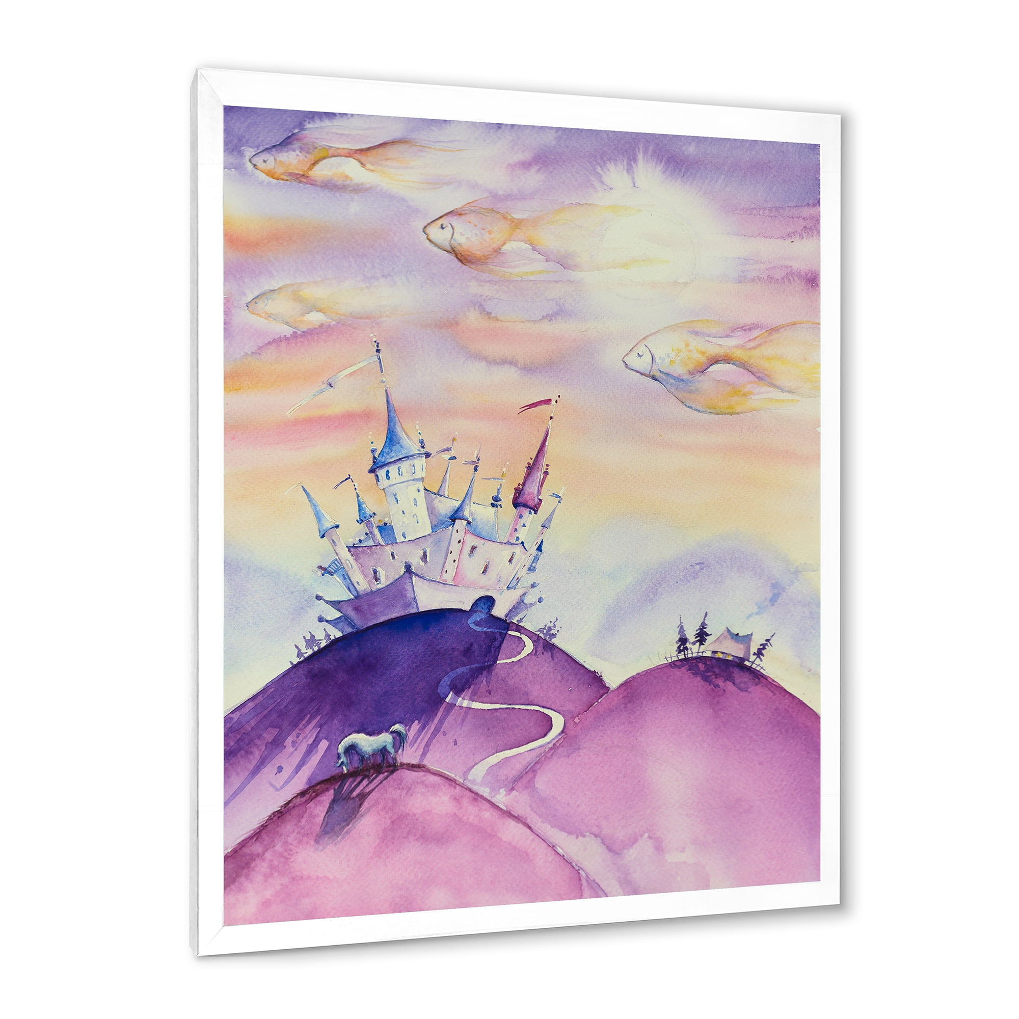 Designart 'Fairy Tale Kingdom Palace On Purple Mountain Top' Children's Art Framed Art Print