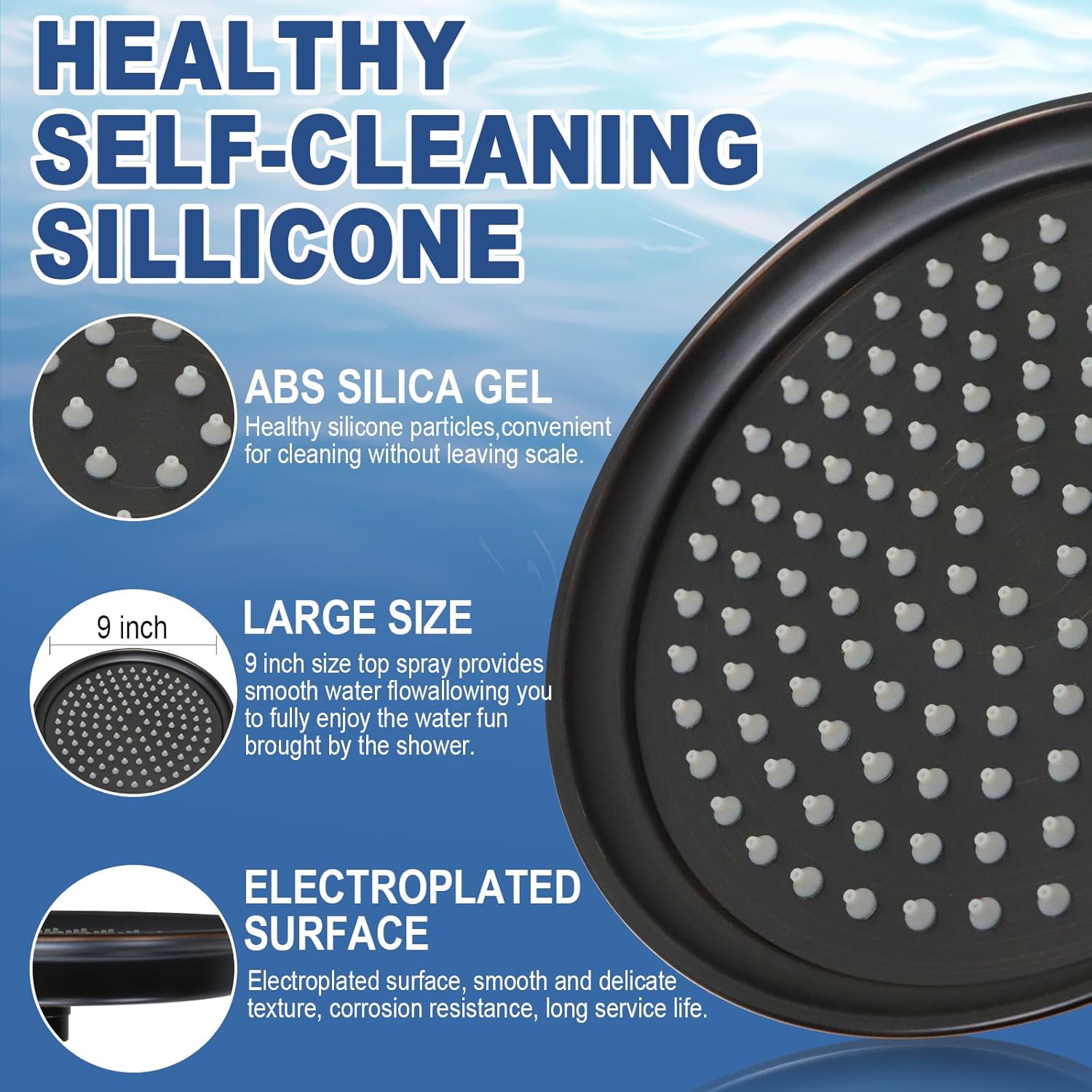 Oil Rubbed Bronze Antique Shower Head Replacement, 9 Inch Round Rain Rainfall Showerhead Made of 304 Stainless Steel Vintage High Pressure Waterfall Shower Heads with Silicone Nozzle