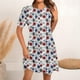 thumbnail image 2 of Vestido Corto para las Mujeres Cuello Redondo Manga Corta Impresa Suéter, Moda Casual Estilo Línea, 2 of 6