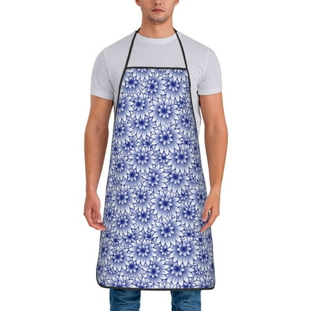 

Junzan Blue And White Flowers Print Kitchen Cooking Aprons Chef Apron for Men and Women Professional for Cooking Bib Aprons for Kitchen/Crafting/BBQ/Drawing
